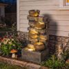 28" Rustic Jugs Outdoor Fountain – 5‑Tier Cascading with LED Lights