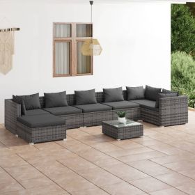 8 Piece Patio Lounge Set with Cushions Poly Rattan Gray