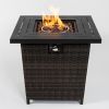 28" Square Wicker Propane Gas Fire Pit Table with Lid and Lava Rocks