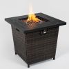 28" Square Wicker Propane Gas Fire Pit Table with Lid and Lava Rocks