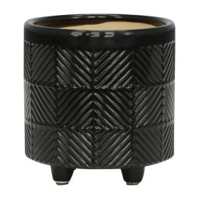 Set of 2 Shiny Black Textured Planters – 6" and 8"