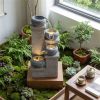 4‑Tier Cascading Water Fountain – Resin with Warm White LEDs, Indoor/Outdoor