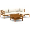 Cream Solid Acacia Wood Garden Lounge Set with Polyester Cushions – Medium Size