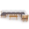Dark Grey and White Garden Lounge Set with Solid Acacia Wood and Polyester