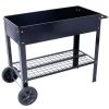 Elevated Mobile Metal Planter Garden Bed with Wheels and Shelf – Black