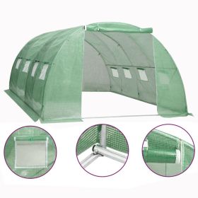Large Greenhouse with Green PE Mesh Fabric & Galvanized Steel – 172.2 sq. ft.