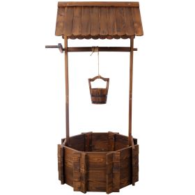 Rustic Wooden Wishing Well Planter with Hanging Bucket