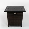 28" Square Wicker Propane Gas Fire Pit Table with Lid and Lava Rocks