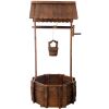 Rustic Wooden Wishing Well Planter with Hanging Bucket
