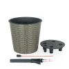 10.2" Self‑Watering Wicker Planter – Round Grey Indoor/Outdoor Pot