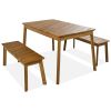 3-Piece Acacia Wood Table and Bench Dining Set for Outdoor and Indoor Use