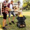 20" Patio Metal Camping Fire Bowl with Pot Holder and Storage Shelf