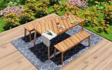 3-Piece Acacia Wood Table and Bench Dining Set for Outdoor and Indoor Use