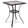 28.5" Square Outdoor Patio Glass Top Table with Rattan Edge