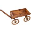 Wood Wagon Flower Planter Pot Stand with Wheels – Rustic Garden Outdoor Décor