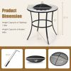 23.5" Round Wood‑Burning Fire Pit Table with Mesh Cover and Fire Poker