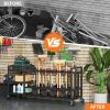 Rolling Garden Tool Organizer Rack with Storage Hooks – Metal, Black
