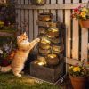 28" Rustic Jugs Outdoor Fountain – 5‑Tier Cascading with LED Lights