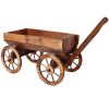 Wood Wagon Flower Planter Pot Stand with Wheels – Rustic Garden Outdoor Décor