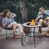 23.5" Round Wood‑Burning Fire Pit Table with Mesh Cover and Fire Poker