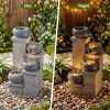 4‑Tier Cascading Water Fountain – Resin with Warm White LEDs, Indoor/Outdoor
