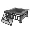 Portable Square Metal Fire Pit – 32" Black with Mesh Lid & Accessories