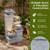 4‑Tier Cascading Water Fountain – Resin with Warm White LEDs, Indoor/Outdoor
