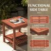Double-Tier Acacia Wood Patio Side Table with Slatted Top and Shelf