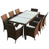 Brown Outdoor Furniture Set with Steel Frame, PE Rattan, and Glass Top – Large