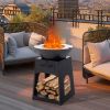 Patio Wood‑Burning Fire Pit with Log Rack, Grill Grate, and Ash Box