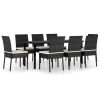 Black Poly Rattan Dining Set with Glass Tabletop