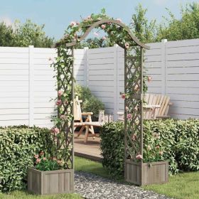 Grey Wooden Garden Arch with Decorative Inlays – Solid Firwood