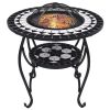 26.8" Black and White Mosaic Ceramic Wood‑Burning Fire Pit Table