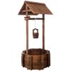 Rustic Wooden Wishing Well Planter with Hanging Bucket