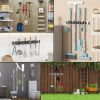Holikme Metal Broom Holder Wall Mount – 4 Positions with 4 Hooks, Black