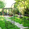 Metal Garden Arch with Dual Plant Stands – 79.5" W x 86.6" H