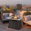 35" Propane Gas Fire Pit Table with Wicker Rattan Base, Lava Rocks, and PVC Cover
