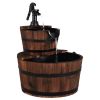 2‑Tier Wooden Barrel Waterfall Fountain – Rustic Fir Wood with Pump