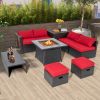 35" Propane Gas Fire Pit Table with Wicker Rattan Base, Lava Rocks, and PVC Cover