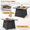35" Propane Gas Fire Pit Table with Wicker Rattan Base, Lava Rocks, and PVC Cover