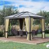 Hardtop Aluminum Patio Gazebo with Polycarbonate Roof, Netting & Curtains – 10 x 12 ft
