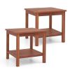 Double-Tier Acacia Wood Patio Side Table with Slatted Top and Shelf