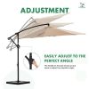 10 ft Offset Hanging Patio Umbrella with Base – Khaki, Tilt & Rotate