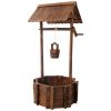 Rustic Wooden Wishing Well Planter with Hanging Bucket