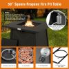 30" Square Propane Gas Fire Pit Table with Lava Rocks and Waterproof Cover (Steel)