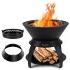 20" Patio Metal Camping Fire Bowl with Pot Holder and Storage Shelf