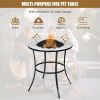23.5" Round Wood‑Burning Fire Pit Table with Mesh Cover and Fire Poker