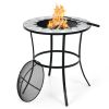 23.5" Round Wood‑Burning Fire Pit Table with Mesh Cover and Fire Poker