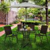 28.5" Square Outdoor Patio Glass Top Table with Rattan Edge