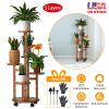 5-Tier Wooden Plant Stand with Wheels – Pine Plant Pot Display Rack for Indoor/Outdoor Décor